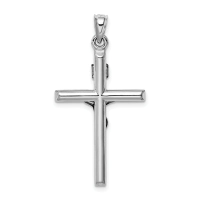 14K White Gold Hollow Crucifix Pendant, 36 x 20mm