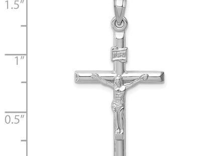 14k White Gold Hollow Crucifix Pendant, 36 x 20mm