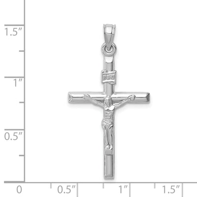 14K White Gold Hollow Crucifix Pendant, 36 x 20mm