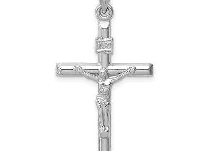 14k White Gold Hollow Crucifix Pendant, 36 x 20mm
