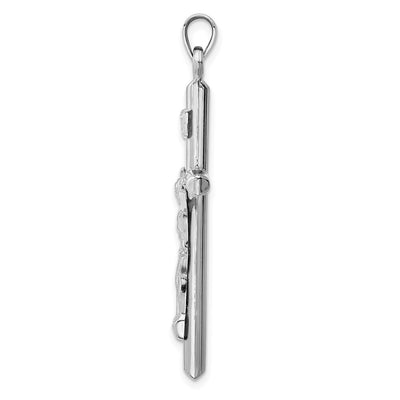 14K White Gold Hollow Crucifix Pendant, 43 x 24mm