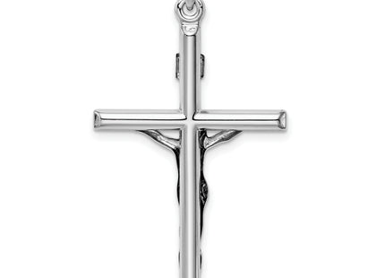 14k White Gold Hollow Crucifix Pendant, 43 x 24mm
