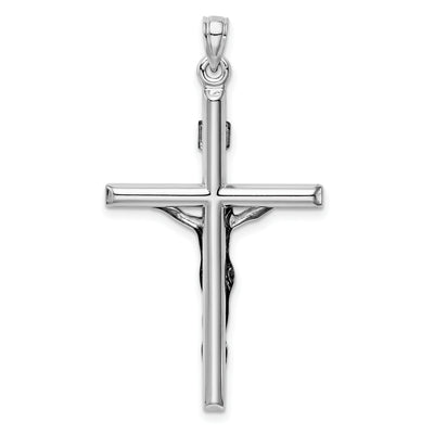 14K White Gold Hollow Crucifix Pendant, 43 x 24mm
