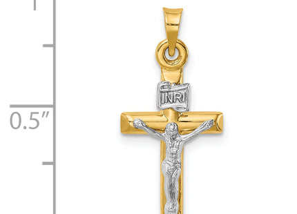 14k Two-tone Hollow Crucifix Pendant, 23 x 11mm