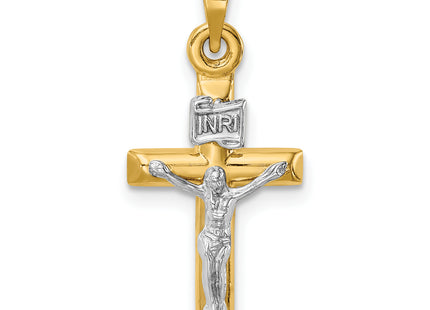 14k Two-tone Hollow Crucifix Pendant, 23 x 11mm