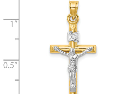 14k Two-tone Hollow Crucifix Pendant, 31 x 15mm