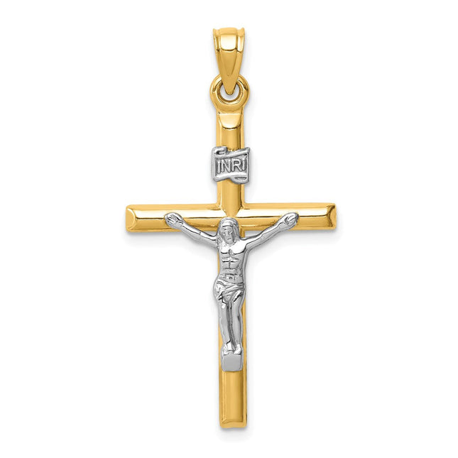 14k Two-tone Hollow Crucifix Pendant, 36 x 20mm