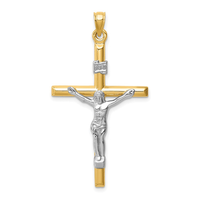 14k Two-tone Hollow Crucifix Pendant, 43 x 25mm