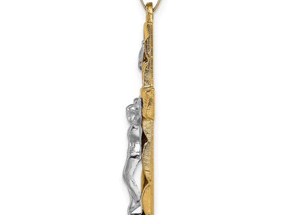 14k Two-tone Hollow Polished Textured Latin Crucifix (Style XR1850)