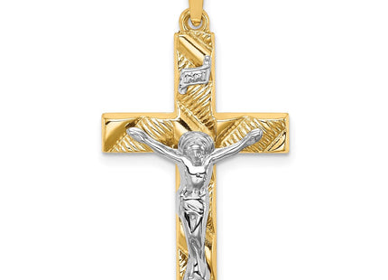 14k Two-tone Hollow Polished Textured Latin Crucifix (Style XR1850)