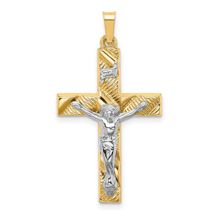 14k Two-tone Hollow Polished Textured Latin Crucifix (Style XR1850)