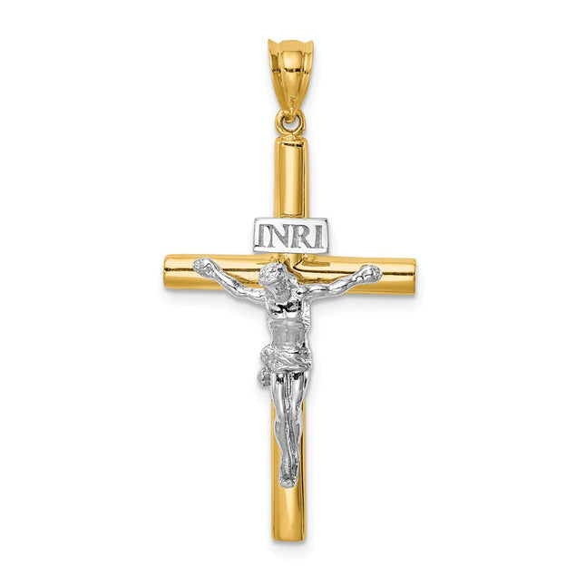 14k Two-Tone Polished Inri Crucifix Cross Pendant, 39 x 19mm