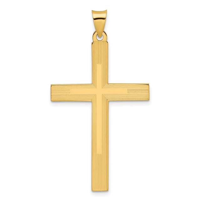 14k Polished and Line Design Solid Cross Pendant, 47.27 x 26mm