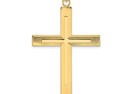 14k Polished and Line Design Solid Cross Pendant (Style XR1870)