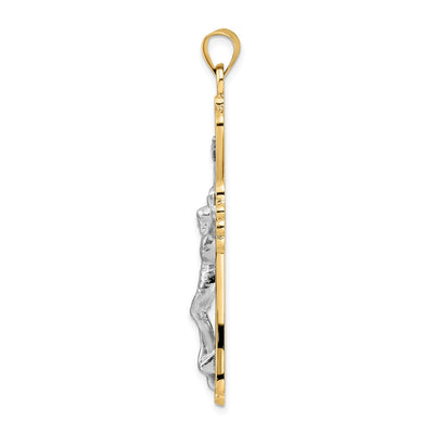14K Two-tone Polished Solid Fancy Inri Crucifix Pendant, 46.2 x 31.32mm