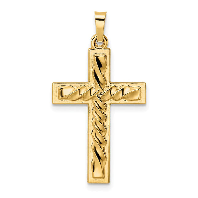 14k Polished Diamond-cut Reversible Puffed Cross Pendant, 19.4 x 8.74mm