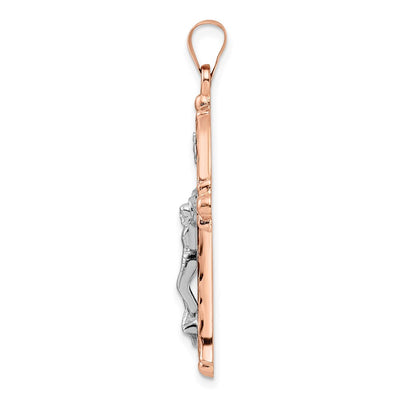 14K Rose and White Gold Polished Fleur de Lis Inri Hollow Crucifix, 34.19 x 23.46mm
