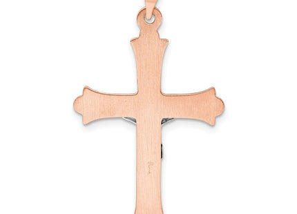 14k Rose and White Gold Polished Fleur de Lis INRI Hollow Crucifix (Style XR1875)