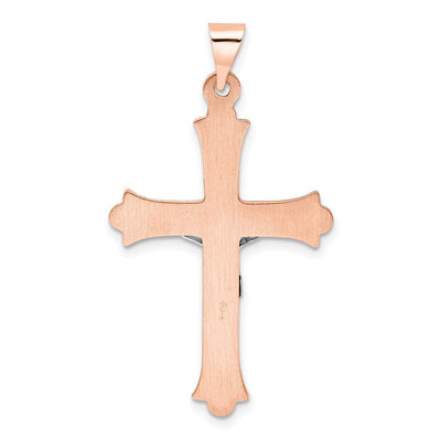 14K Rose and White Gold Polished Fleur de Lis Inri Hollow Crucifix, 34.19 x 23.46mm