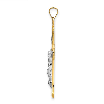 14K Two-tone Polished Solid INRI Fleur de Lis Crucifix Pendant