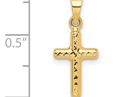 14k Polished Diamond-cut Reversible Puffed Cross Pendant, 19.4 x 8.74mm
