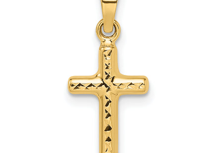 14k Polished Diamond-cut Reversible Puffed Cross Pendant, 19.4 x 8.74mm