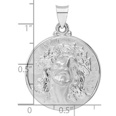 14K White Gold Polished and Satin Hollow Jesus Face Disc Pendant, 28 x 23.49mm