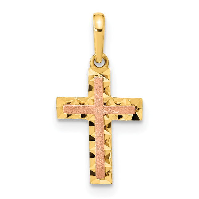 14K Two-tone Diamond-cut Cross Pendant, 17 x 9.32mm