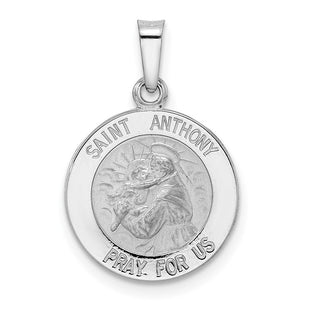 14k White Gold Polished and Satin Hollow St Anthony Medal Pendant (Style XR1919)