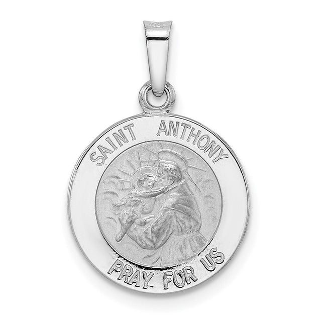 14k White Gold Polished and Satin Hollow St Anthony Medal Pendant, 21.9 x 14.8mm