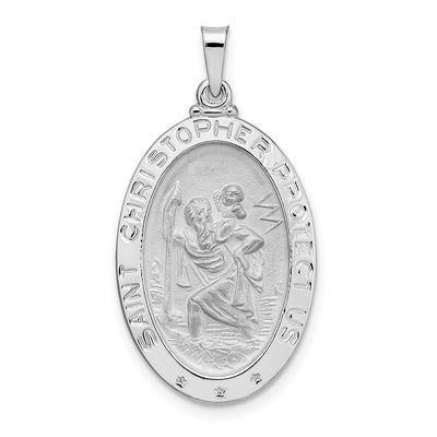 14K white gold oval pendant