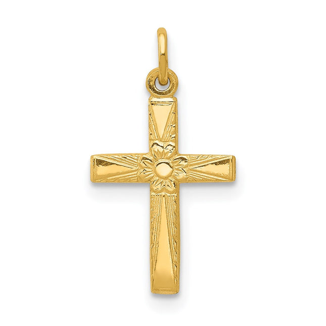 14K Floral Cross Charm, 18 x 10mm