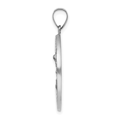 14K White Gold Polished and Satin Hollow St Michael Medal Pendant, 33.28 x 25.05mm