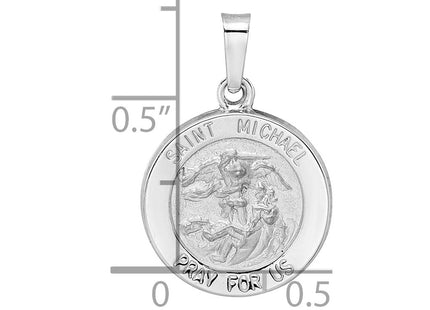 14k White Gold Polished and Satin Hollow St Michael Medal Pendant (Style XR1943)