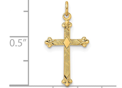 14k Polished and Textured Solid Diamond Shape Cross Pendant (Style XR1948)