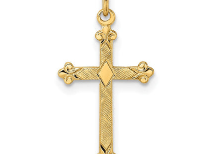 14k Polished and Textured Solid Diamond Shape Cross Pendant (Style XR1948)