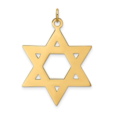 14K Polished and Textured Solid Star of David Pendant, 32.7 x 29.8mm