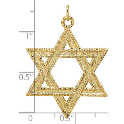 14K Polished and Textured Solid Star of David Pendant, 32.7 x 29.8mm