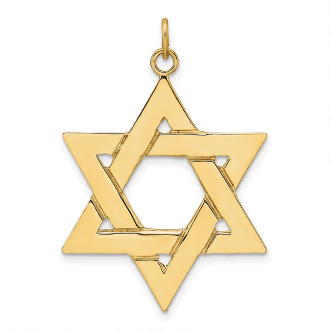 14k Polished Solid Star of David Pendant, 36 x 29.7mm