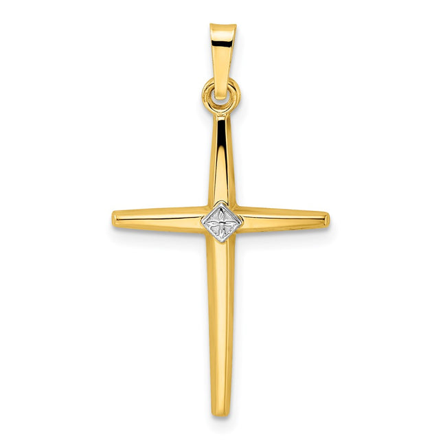14k Two-tone Polished Solid Diamond Shape Center Cross Pendant, 31 x 17.9mm