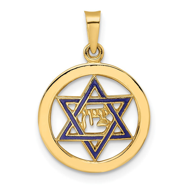 14k Polished and Enameled Solid Star of David Pendant, 21.75 x 5.13mm