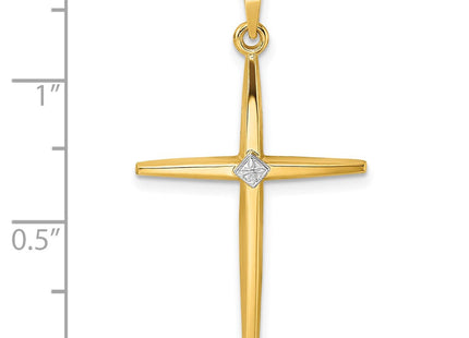 14k Two-tone Polished Solid Diamond Shape Center Cross Pendant (Style XR1966)