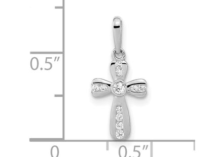 14K white gold cubic zirconia cross pendant, another view