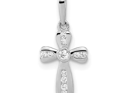 14K white gold cubic zirconia cross pendant