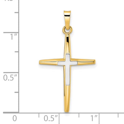 14K Two-tone Polished Solid Double Cross Pendant, 32 x 18mm