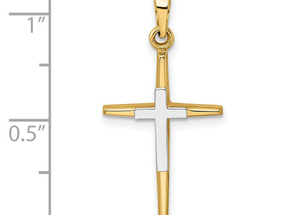 14k Two-tone Polished Solid Double Cross Pendant, 27 x 14.5mm