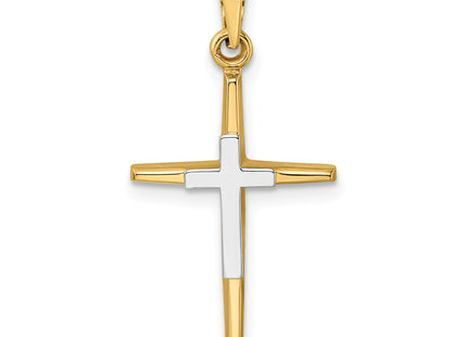 14k Two-tone Polished Solid Double Cross Pendant, 27 x 14.5mm