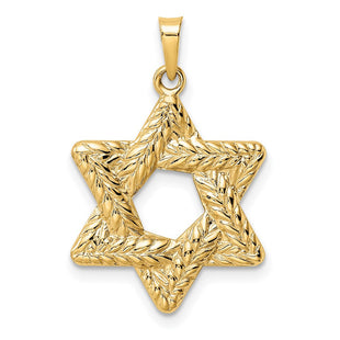 14k Polished and Textured Solid Star of David Pendant (Style XR1977)