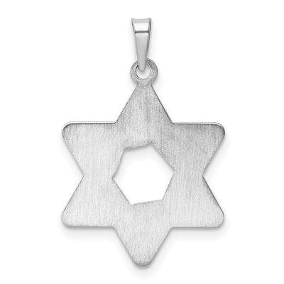 14K White Gold Polished and Textured Solid Star of David Pendant