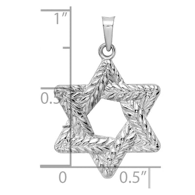 14K White Gold Polished and Textured Solid Star of David Pendant